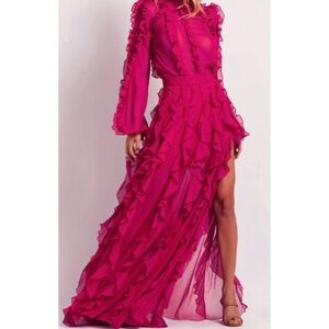 PatBO Ruffle Maxi Skirt in Magenta Pink Size 2 NWT Resortwear
